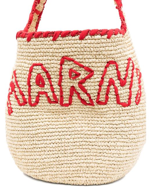 Marni White Logo-Embroidered Paper Shoulder Bag
