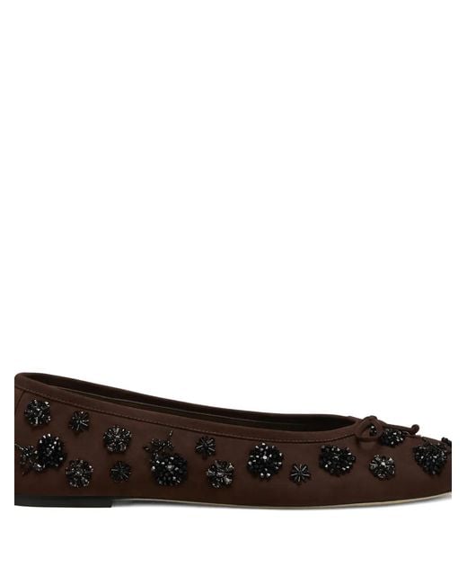 Stuart Weitzman Brown Prima Bow Embellished Ballet Flat