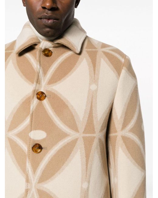 Etro Natural Geometric-pattern Wool Coat for men