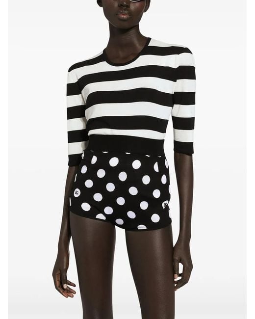 Dolce & Gabbana Black Crew-Neck Striped Top
