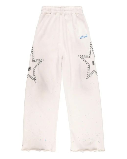 Satoshi Nakamoto White Star-Studded Track Pants for men