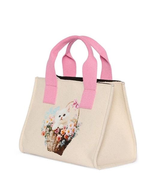 MSGM Pink Sac Cabas À Fleurs À Anses