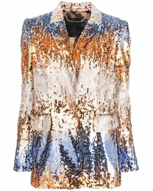 Philipp Plein Blue Sequin Single-Breasted Blazer