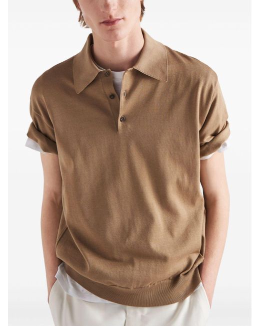 Prada Brown Triangle-logo Cotton Polo Shirt for men