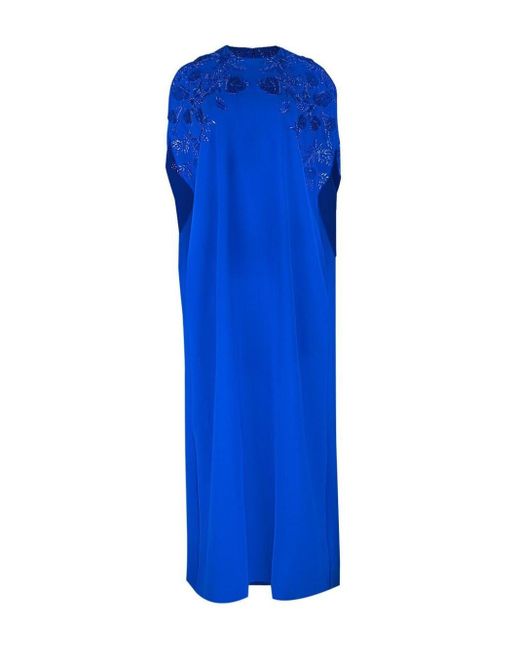 Pamella Roland Blue Sequin-embellished Kaftan Gown