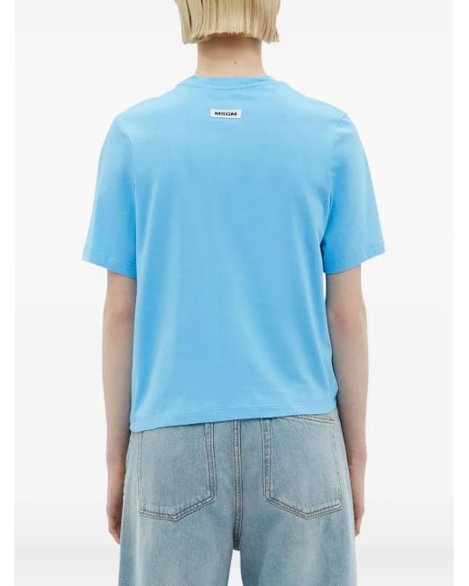 MSGM Blue Twisted-Detail T-Shirt