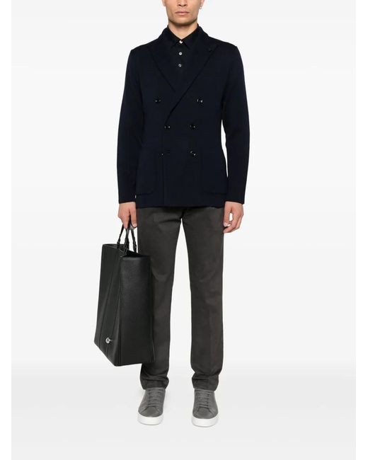Lardini Blue Double-Breasted Patch-Pocket Jacket for men
