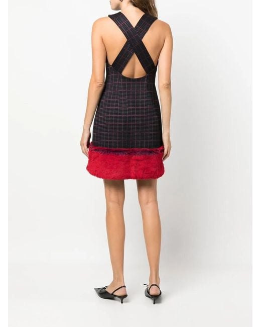 Viktor & Rolf Blue Faux-Fur Trim Printed Dress