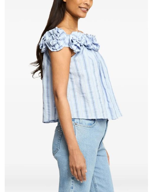 Cinq À Sept Blue Kelsey Floral-Appliqué Striped Blouse