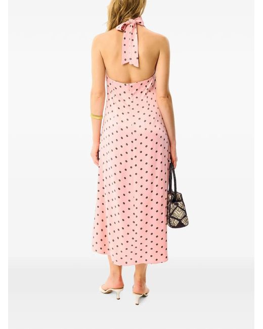 Sleeper Pink Jardin Polka-Dot Halterneck Midi Dress