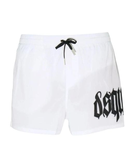 DSquared² White Logo-Print Swim Shorts for men