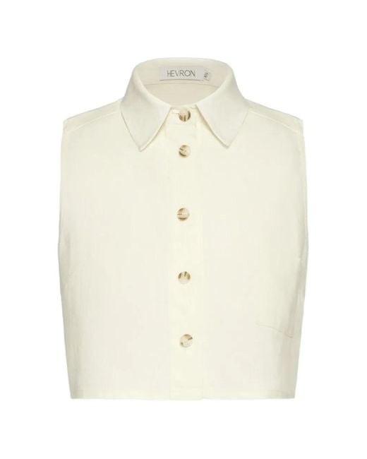 Hevron White Katja Cropped Sleeveless Shirt