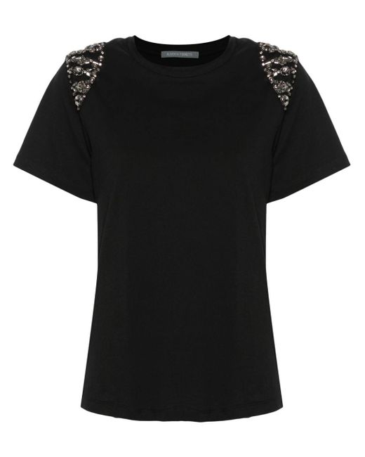 Alberta Ferretti T-shirt Verfraaid Met Edelsteen in het Black