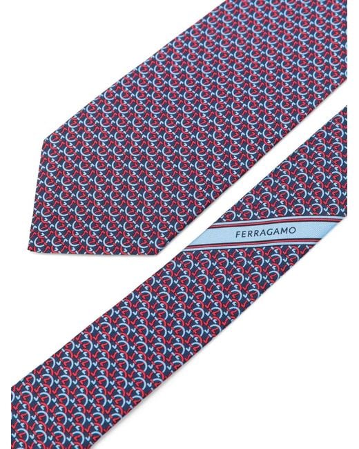 Ferragamo Purple Gancini Links Print Silk Tie for men