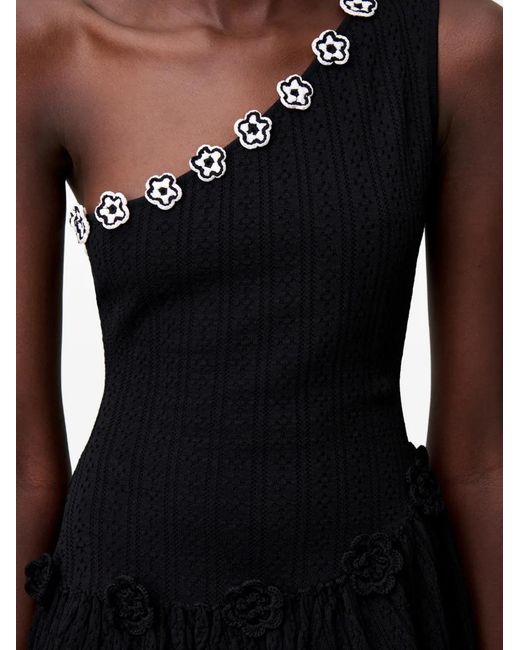 Robe Courte En Maille À Une Bretelle Et Appliqués Fleurs Claudie Pierlot en coloris Black