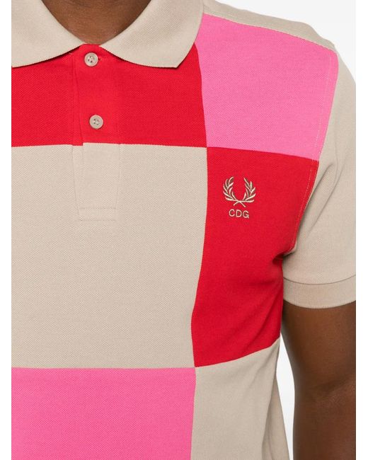 Comme des Garçons Pink Patchwork-Effect Logo-Embroidered Polo Shirt for men