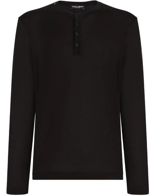 Dolce & Gabbana Black Serafino Button-Neck T-Shirt for men