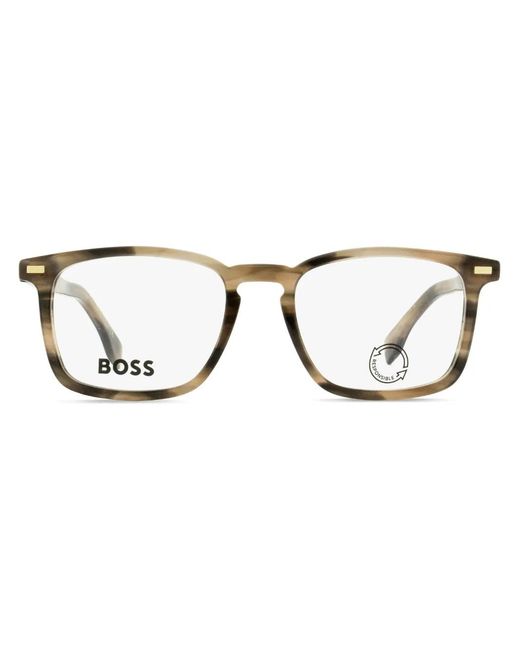 Boss Brown Marbled Rectangle-Frame Glasses for men