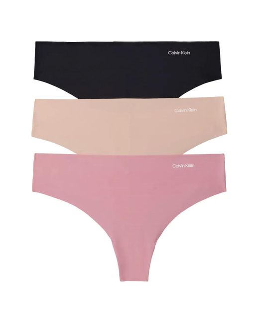 Calvin Klein Drie Invisbles Strings Met Logodetail in het Pink