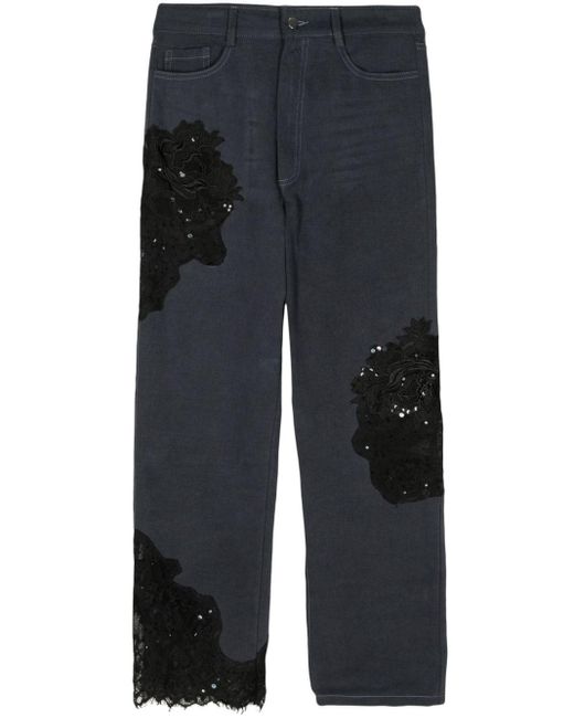 Collina Strada Blue Mikaela Sequin Lace-detail Jeans