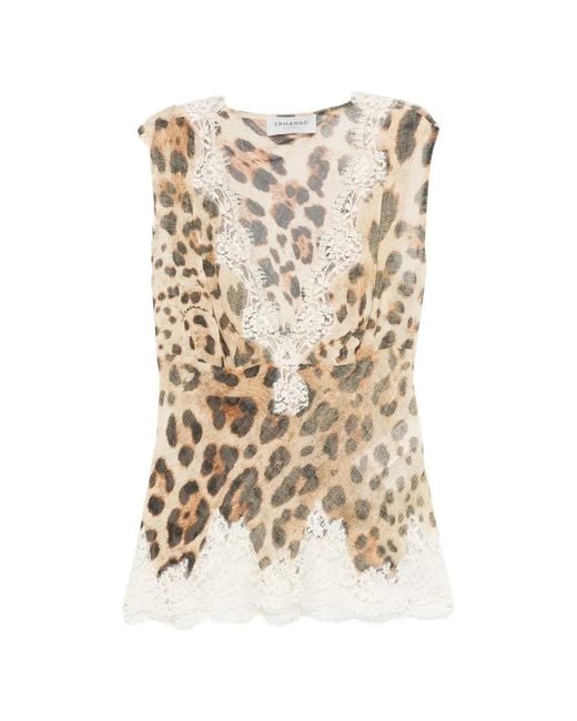 ERMANNO FIRENZE Natural Leopard-Print Lace-Trim Top