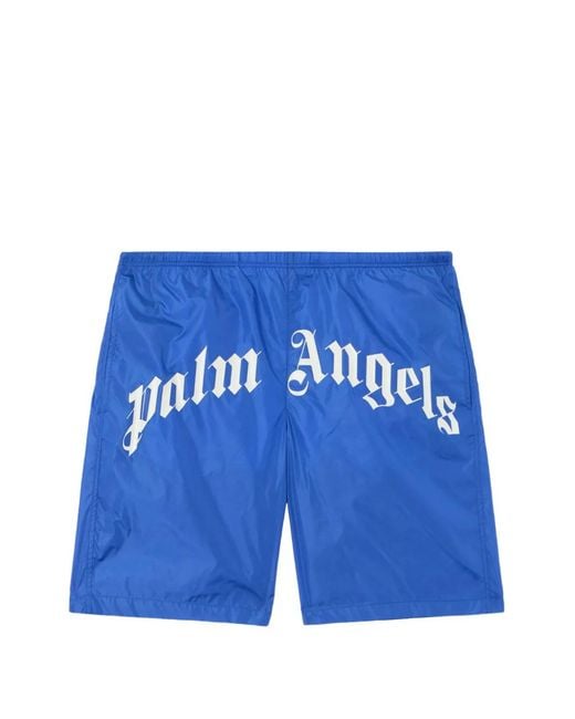 Palm Angels メンズ ブルー カーブロゴ トランクス水着