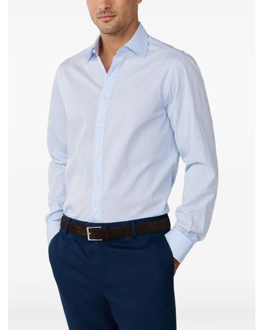 Hackett Blue Button-Down Striped Cotton Shirt for men