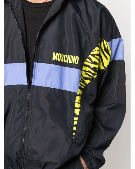 Moschino Blue Panelled Zebra Windbreaker for men