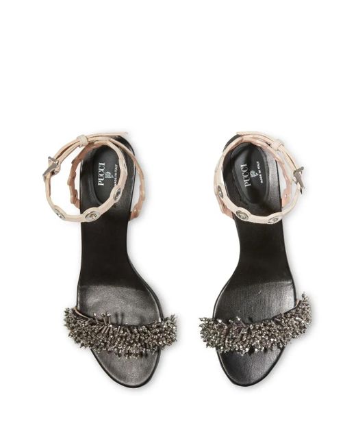 Emilio Pucci Black Emilio Low Heel Embroidered Sandals