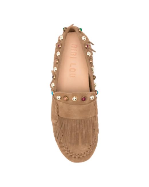 Bibi Lou White Fringe-Trimmed Studded Loafers
