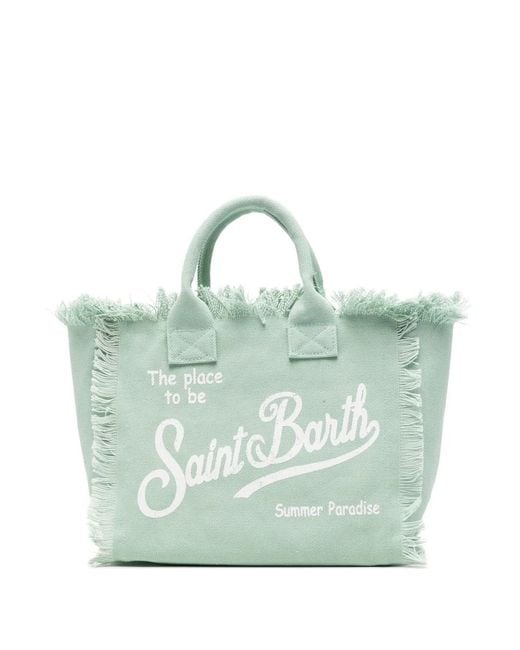 Mc2 Saint Barth Blue Vanity Fringed Logo-Print Tote Bag