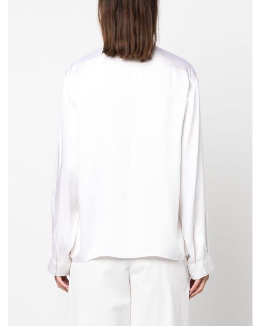Giorgio Armani V-neck Long-sleeves Silk Shirt in het White