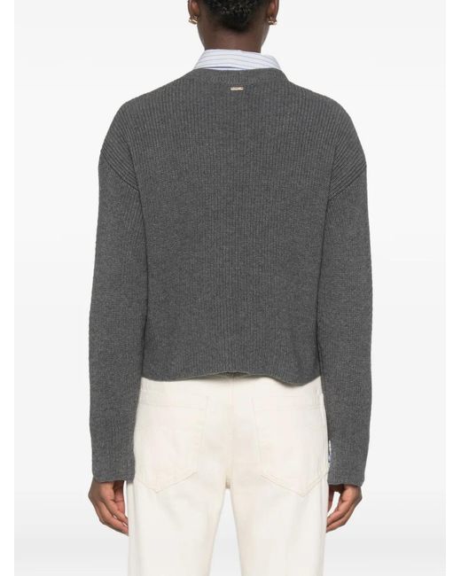 Twinset Gray Ribbed-Knit V-Neck Sweater