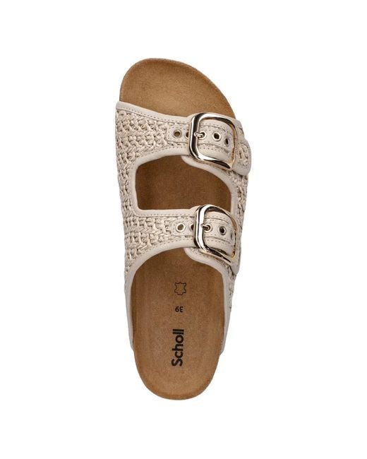 Scholl White Woven Buckle Strap Slides