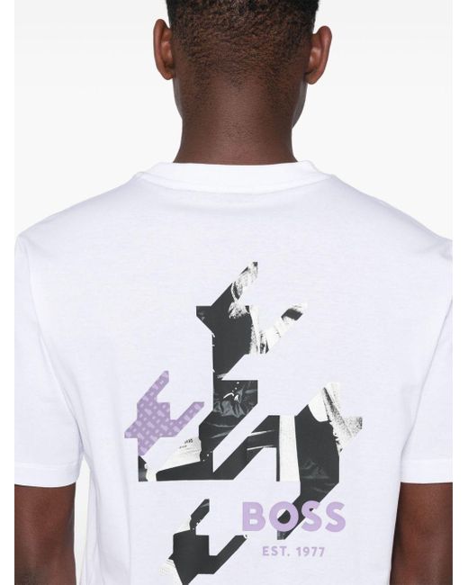 Boss White Rubber Logo Cotton T-Shirt for men