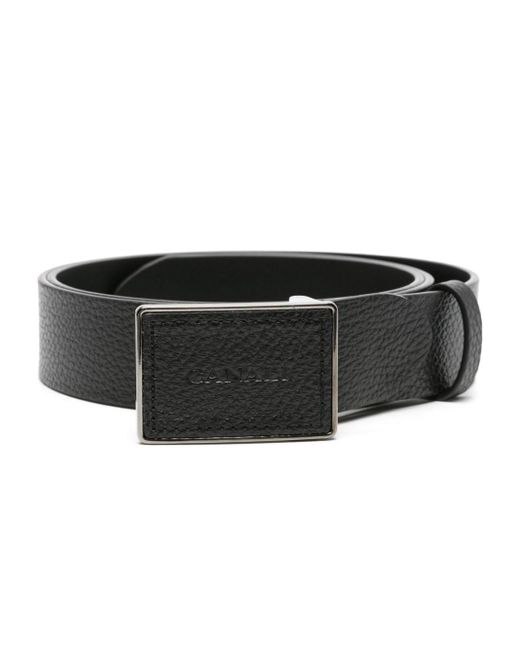 Canali Black Logo-buckle Leather Belt for men