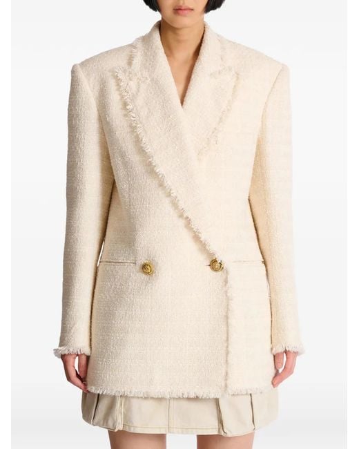 Balmain White Fringed Two-Button Tweed Jacket