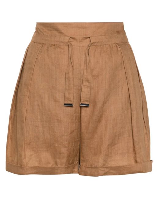 Boss Brown Drawstring Ramie Shorts
