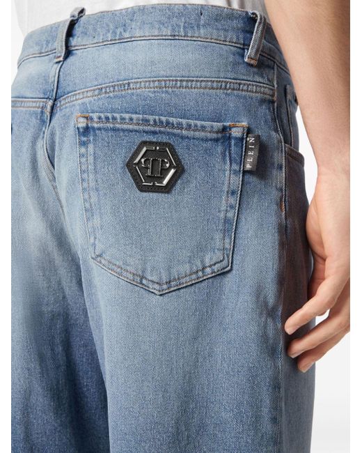 Philipp Plein Jeans-Shorts mit Logo-Applikation in Blue für Herren