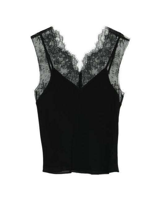 Patrizia Pepe Black Lace-Detail V-Neck Top