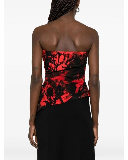 McQueen Red Haut Bustier À Fleurs