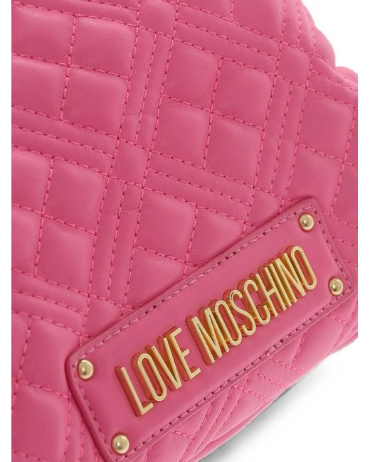 Moschino Pink Logo-Detail Quilted Shoulder Bag