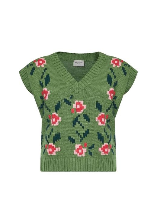 Weekend by Maxmara Green Alamaro Intarsia-Knit Vest