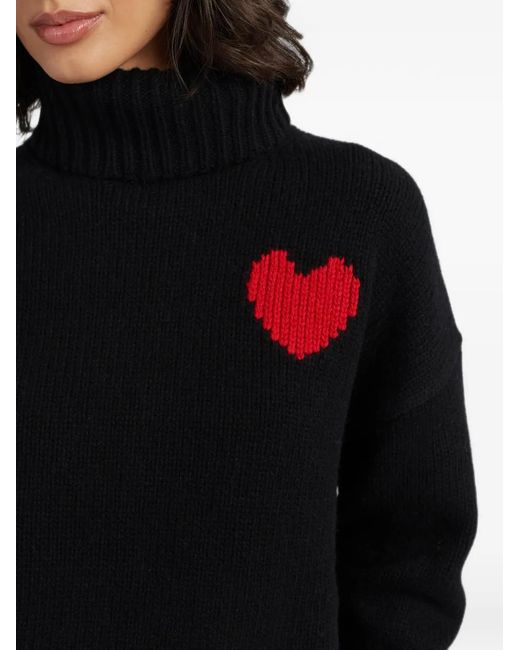 Chinti & Parker Blue Heart-Intarsia Roll-Neck Sweater