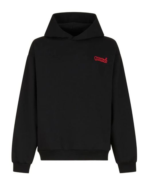 Marni Black Logo-Print Cotton Hoodie for men