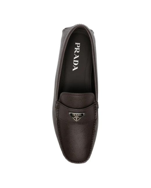 Prada Gray Triangle-Logo Loafers for men