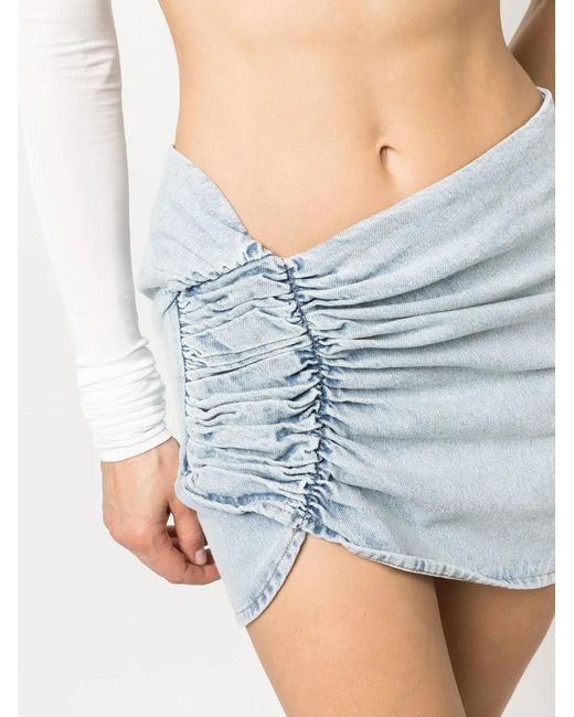 The Mannei Blue Asymmetric Ruched Denim Skirt
