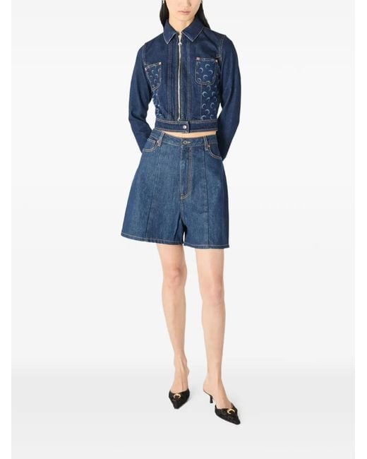 MARINE SERRE Blue High-Waisted Mini Shorts With Double Zip Detail