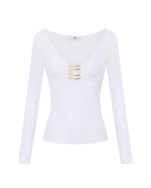 Elisabetta Franchi White Haut En Jersey À Logo Bijou