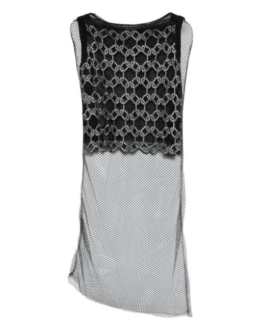 Gemy Maalouf Black Geometric-Pattern Mesh Top